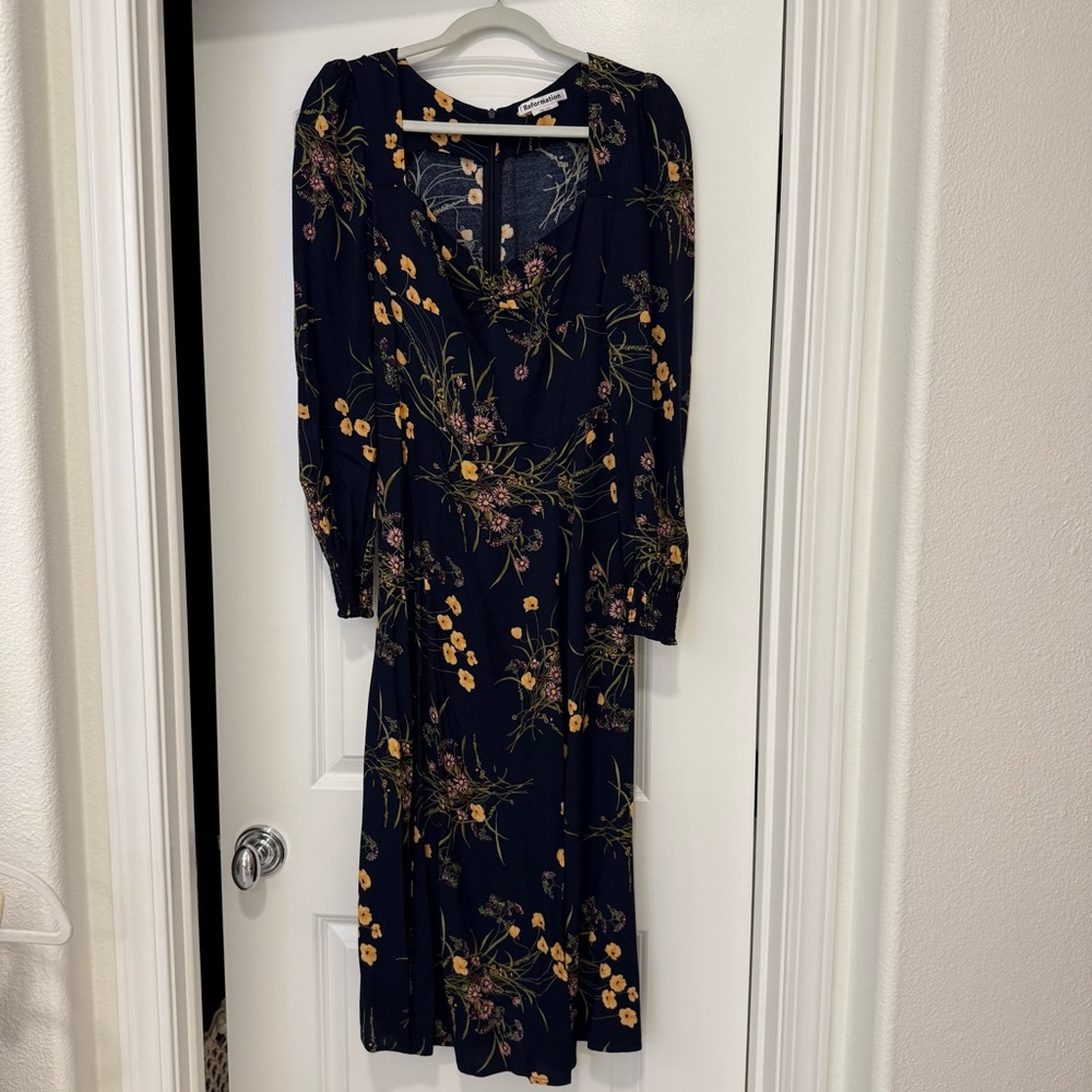 Reformation Wallflower Floral Print Crepe Midi Dress Size 6 - Picture 4 of 9